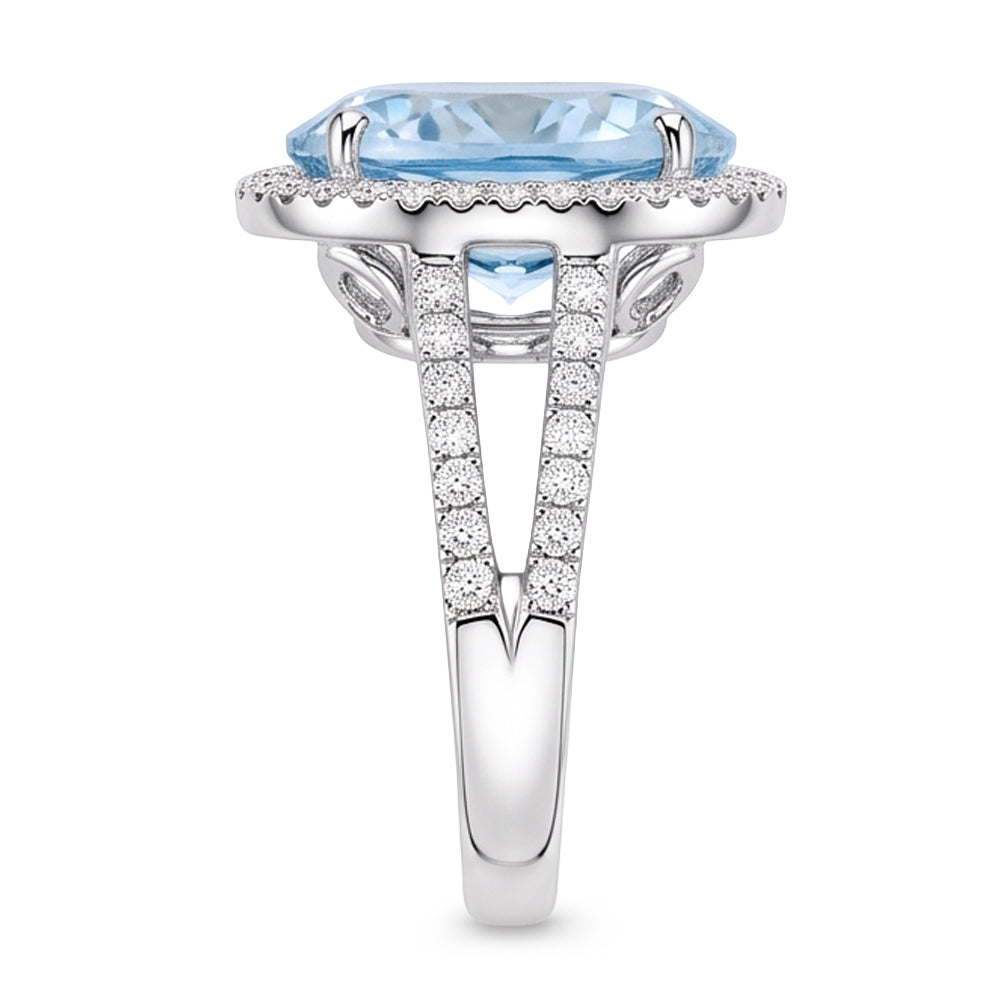 Krappen-Set Rundschliff 12 Karat Aquamarin und Diamanten Ring Gold Weiß
