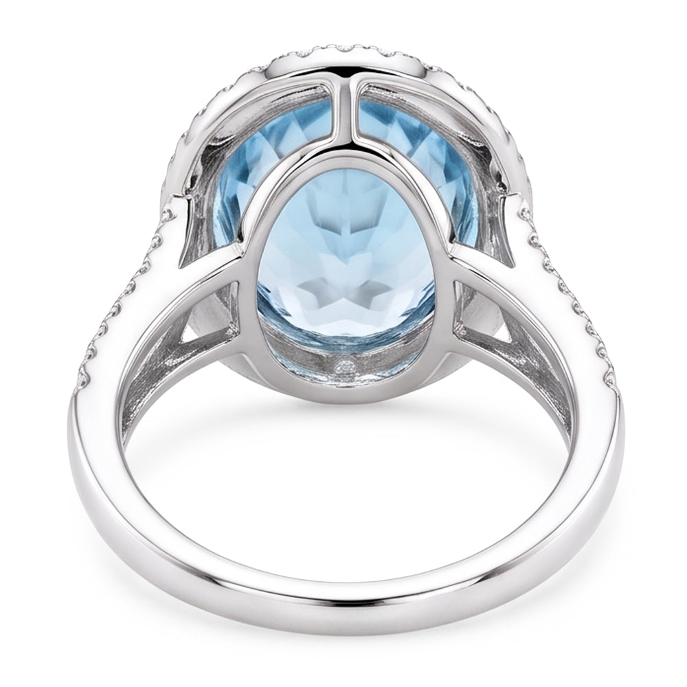 Krappen-Set Rundschliff 12 Karat Aquamarin und Diamanten Ring Gold Weiß