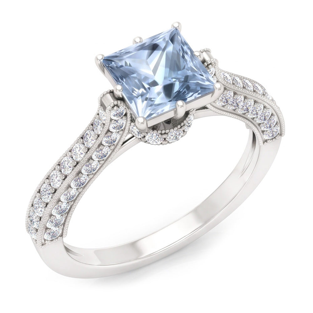 Krappenset 8,50 Karat Aquamarin mit Diamanten Ring Weißgold 14K