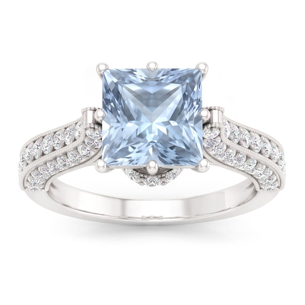 Krappenset 8,50 Karat Aquamarin mit Diamanten Ring Weißgold 14K