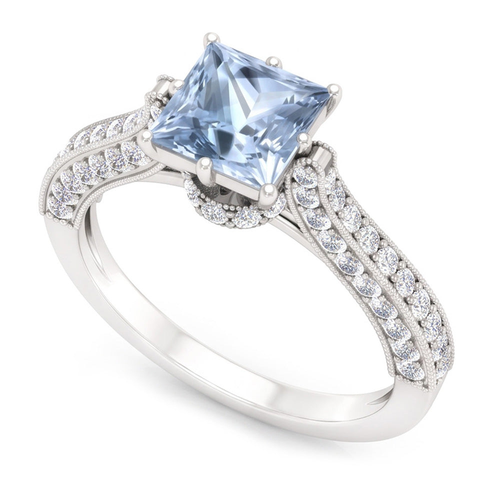 Krappenset 8,50 Karat Aquamarin mit Diamanten Ring Weißgold 14K