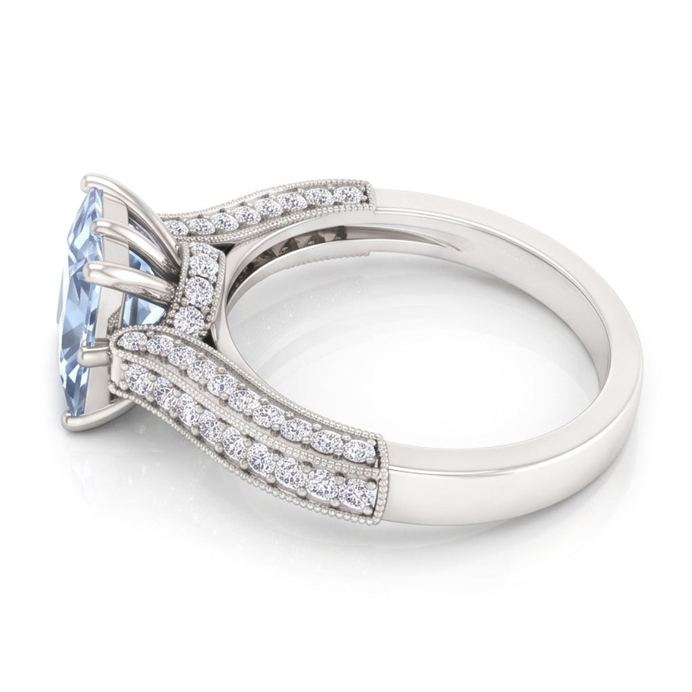 Krappenset 8,50 Karat Aquamarin mit Diamanten Ring Weißgold 14K