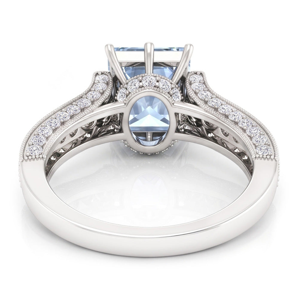 Krappenset 8,50 Karat Aquamarin mit Diamanten Ring Weißgold 14K