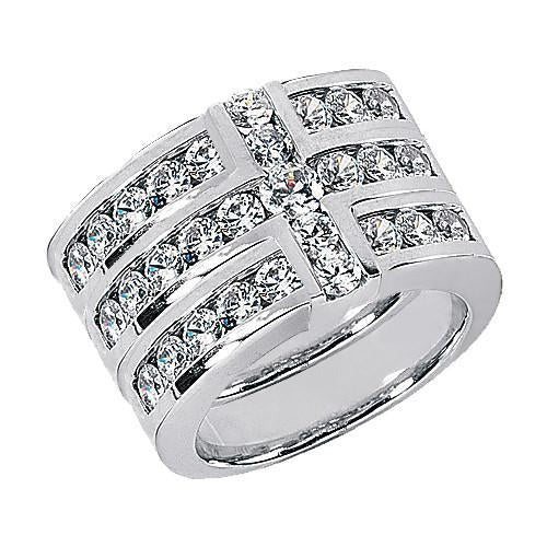 Kreuzform Damen-Natürliche Diamant-Ring-Band-Set 3,40 Ct. Weißes Gold