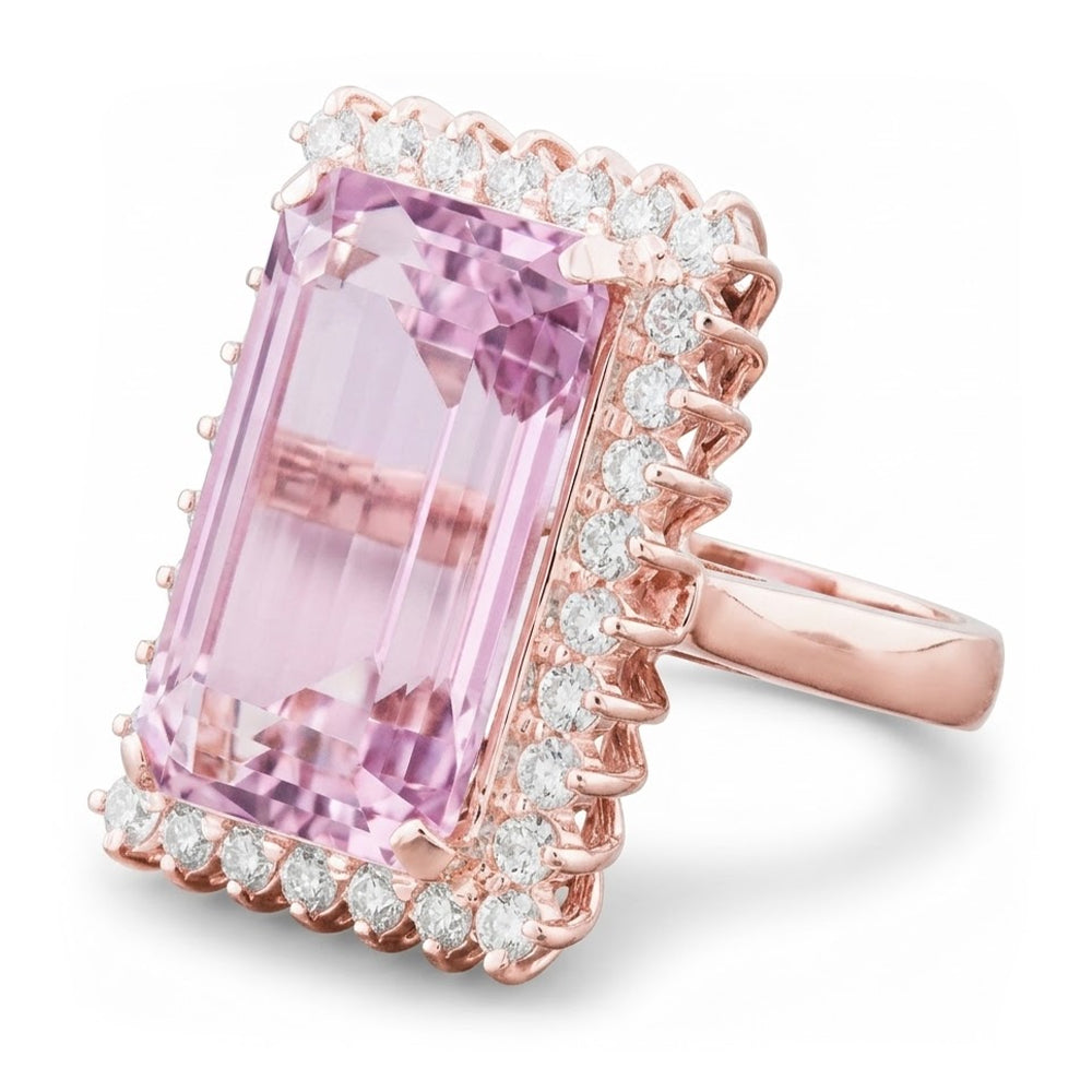 Kunzite Schmuckstein-Ring 24,00 Karat F/VS1 – 14K Roségold