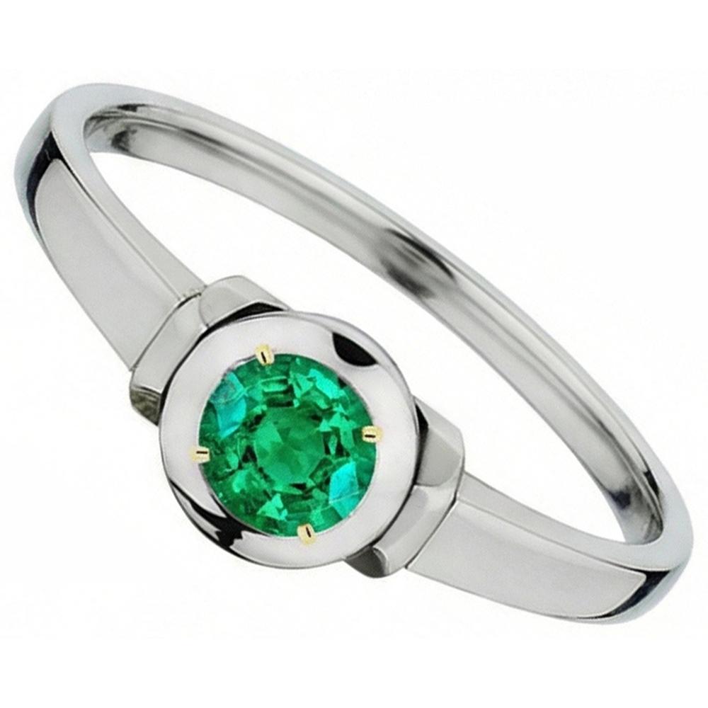 Kolumbianischer Smaragd Schmuckstein-Ring 1-Karat Zweifarbiges 14K Gold – Frontansicht
