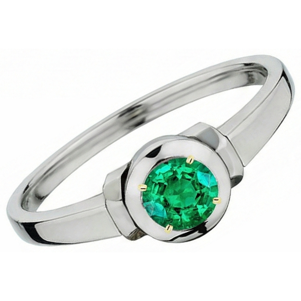 Kolumbianischer Smaragd Rund-Brillant Schmuckstein-Ring in Zweifarbiges 14K Gold – Seitenansicht