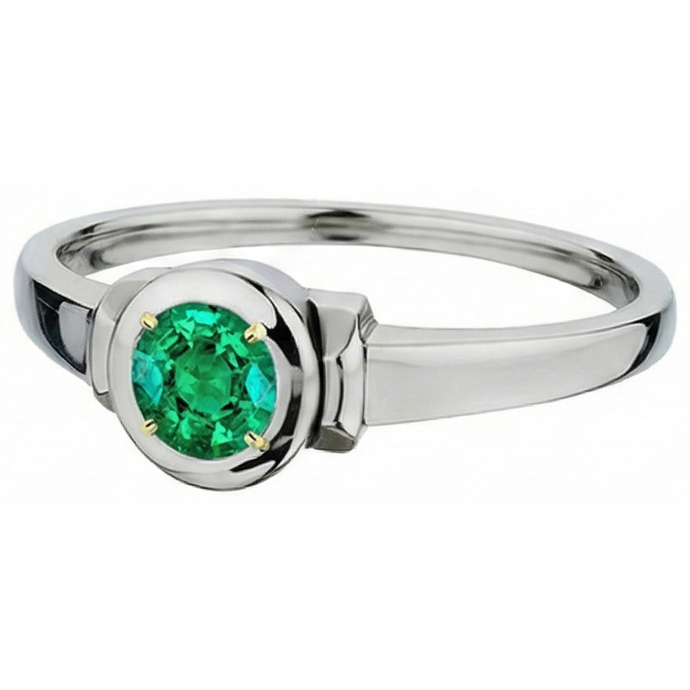 Kolumbianischer Smaragd Schmuckstein-Ring 1-Karat Zweifarbiges 14K Gold – Schrägansicht