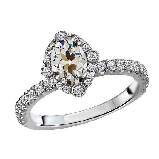 Antik-Kissen-Schliff Brillant Ring in 14K Weißgold – Hauptansicht
