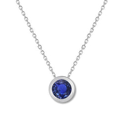 14K Weißgold Blauer Saphir Stein-Halskette – 1-Karat