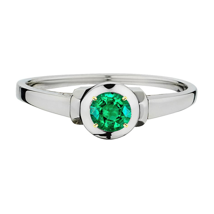 Rund-Brillant Kolumbianischer Smaragd Ring in Zweifarbiges 14K Gold – Hauptansicht