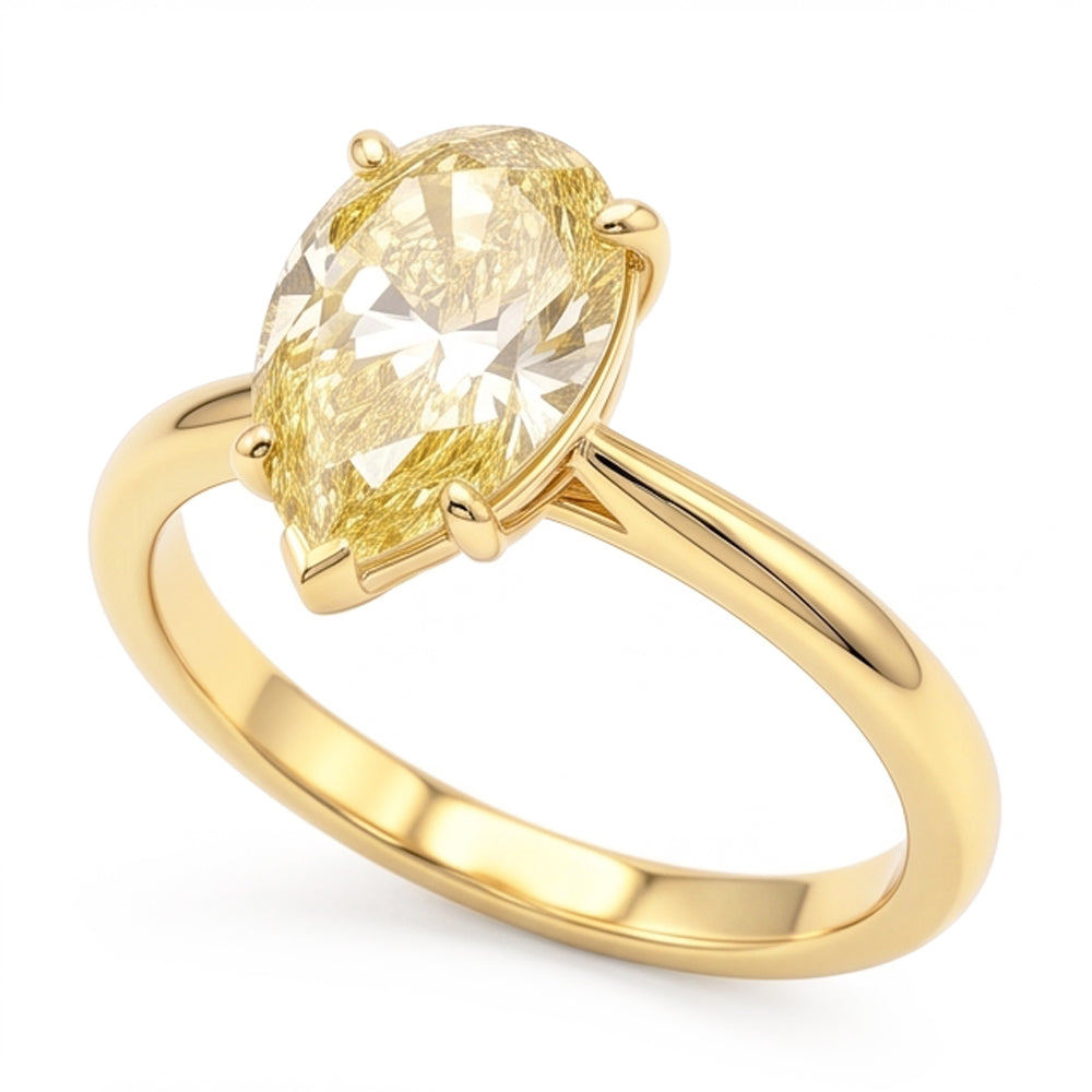Larimar- und Diamant-Verlobungsring 2 Karat natürlicher Solitär im Tropfenschliff in Fancy-Gelb 18 Karat Gold