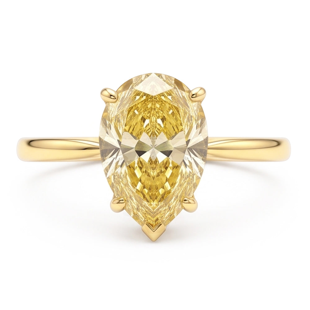 Larimar- und Diamant-Verlobungsring 2 Karat natürlicher Solitär im Tropfenschliff in Fancy-Gelb 18 Karat Gold