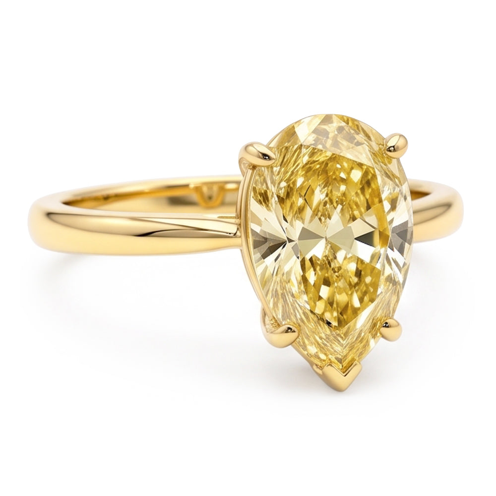 Larimar- und Diamant-Verlobungsring 2 Karat natürlicher Solitär im Tropfenschliff in Fancy-Gelb 18 Karat Gold