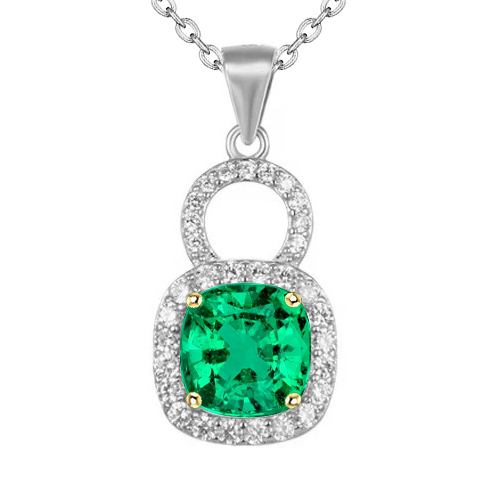 Kissen-Schliff Edler Smaragd Ring in 14 Karat Zweifarbig Gold – Hauptansicht