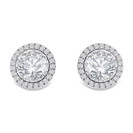 Lünette Set Damen Ohrstecker 3,70 Karat Echt Diamanten Gold Weiß 14K