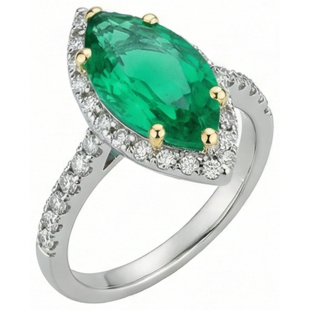 Marquise-Schliff Kolumbianischer Smaragd Ring in 14 Karat Zweifarbig Gold – Seitenansicht