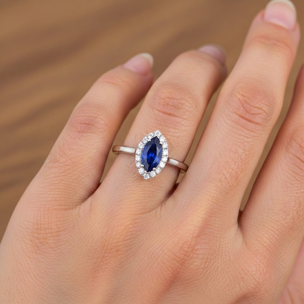 echter marquise saphir 1.25Karat ring mit Diamantbesatz