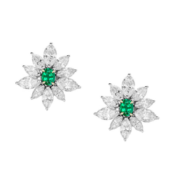 14 Karat Zweifarbig Gold GIA-Geprüft Smaragd Gemstone Earring