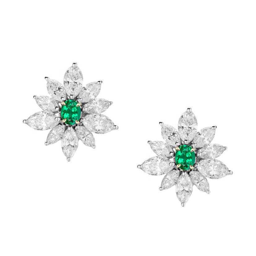 Smaragd Oval Gemstone Earring in 14 Karat Zweifarbig Gold – Hauptansicht
