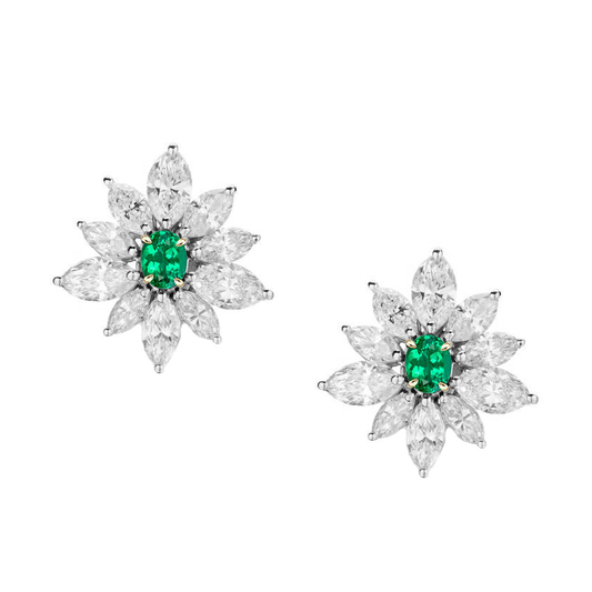 Smaragd Oval Gemstone Earring in 14 Karat Zweifarbig Gold – Hauptansicht