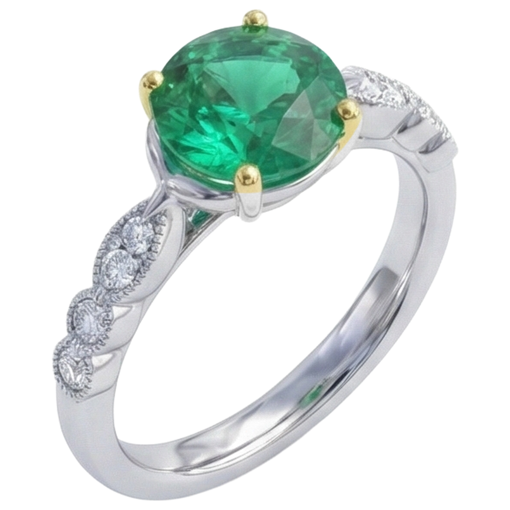 Brillantschliff Smaragd Ring in 14 Karat Zweifarbig Gold – Frontansicht