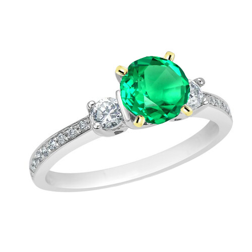 Kolumbianischer Smaragd Edelstein-Ring 2-Karat 14 Karat Zweifarbig Gold – Hauptansicht