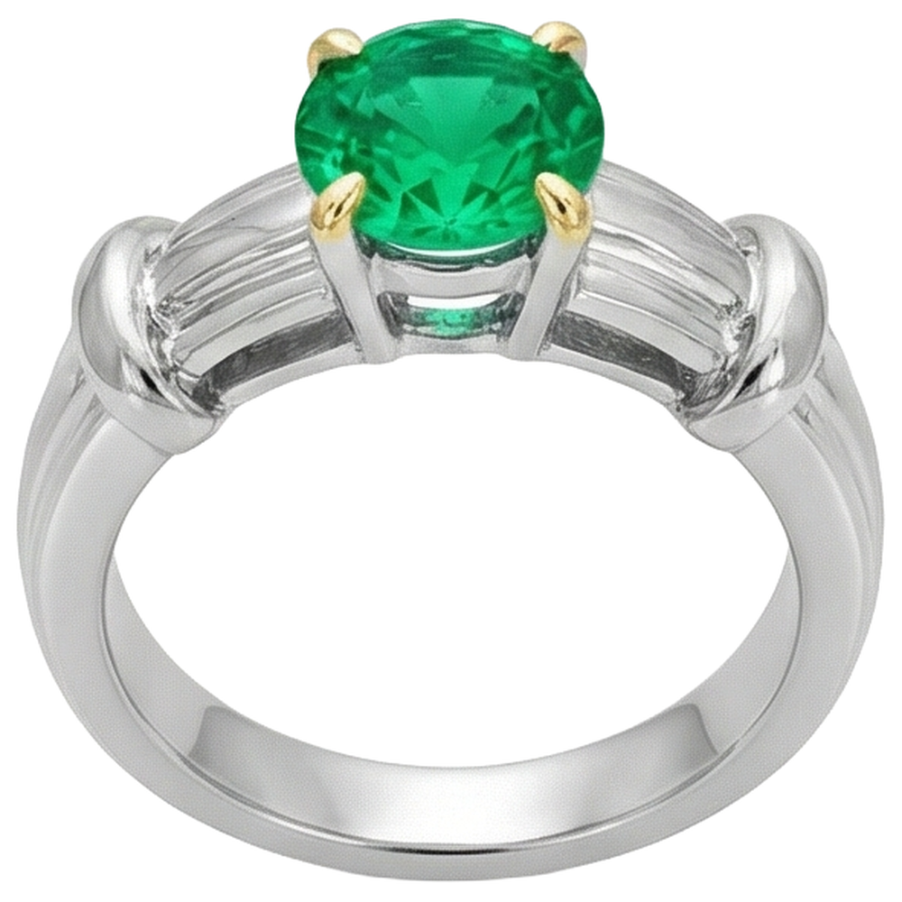 Smaragd Brillantschliff Edelstein-Ring in 14 Karat Zweifarbig Gold – Profilansicht