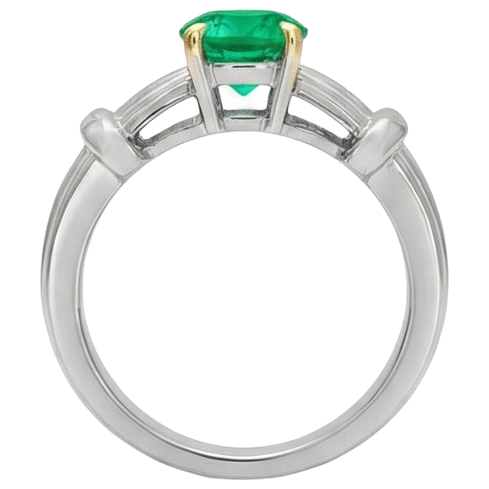 Natürlicher Smaragd Edelstein-Ring 2 Karat 14 Karat Zweifarbig Gold – Rückansicht