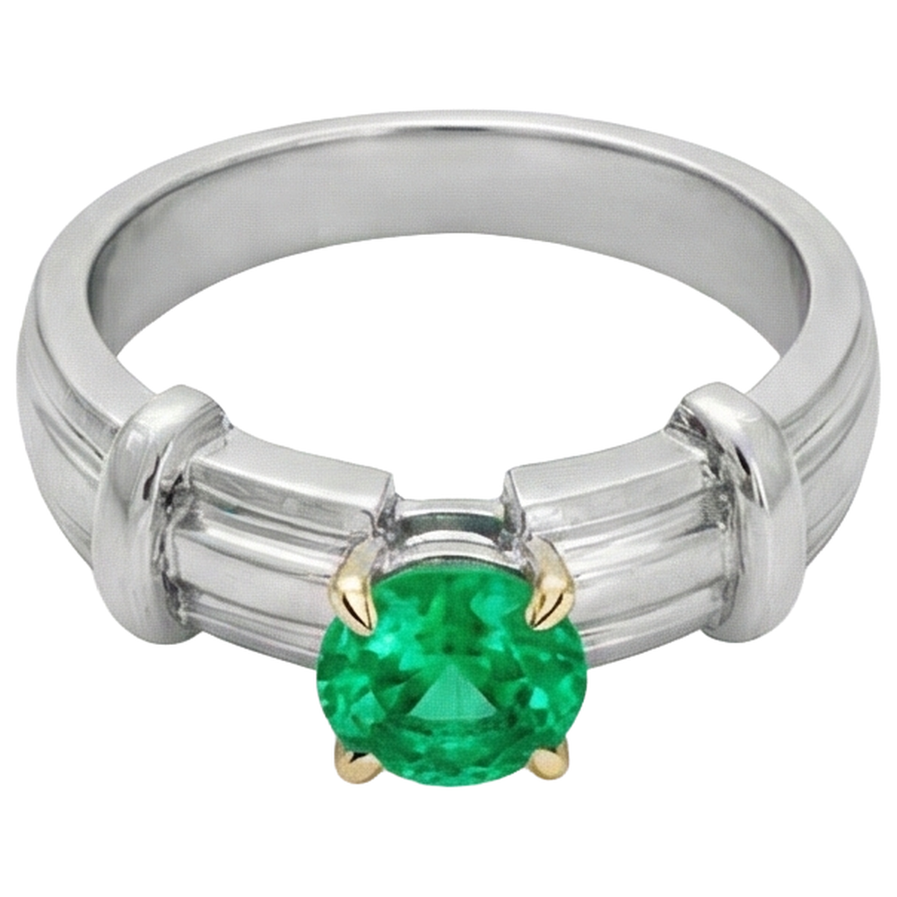 Smaragd Edelstein-Ring 2-Karat 14 Karat Zweifarbig Gold – Schrägansicht
