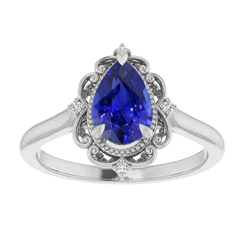 Naturreiner Blauer Saphir Farbstein-Ring 2,25 Karat 14 Karat Weißgold – Hauptansicht