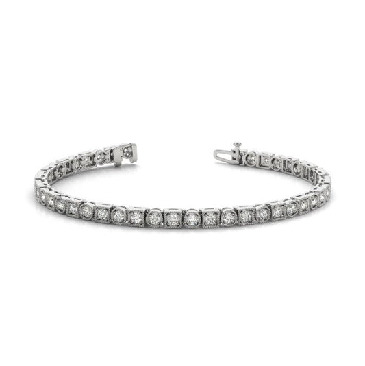 Milgrain Echt Diamond Tennis Armband 6,60 Karat Weißgold 14K