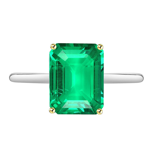 Natürlicher Edler Smaragd Edelstein-Ring 4 Karat Zweifarbiges 14K Gold – Hauptansicht