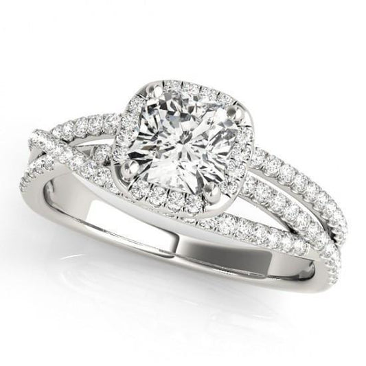 Mittelkissen Natürliche Diamant Halo Verlobungsring 1,74 Ct. Weißgold 14K