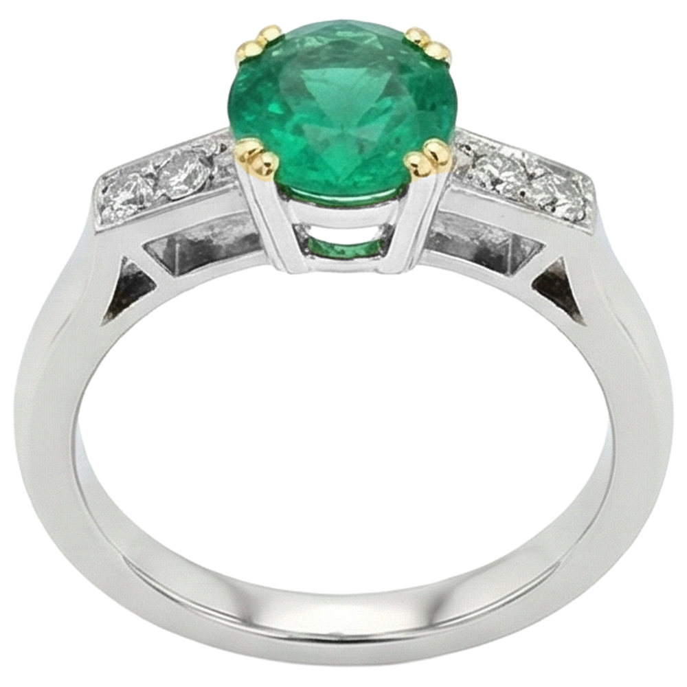 Edelstein-Ring Zweifarbiges 14K Gold mit Kolumbianischer Smaragd – Schrägansicht