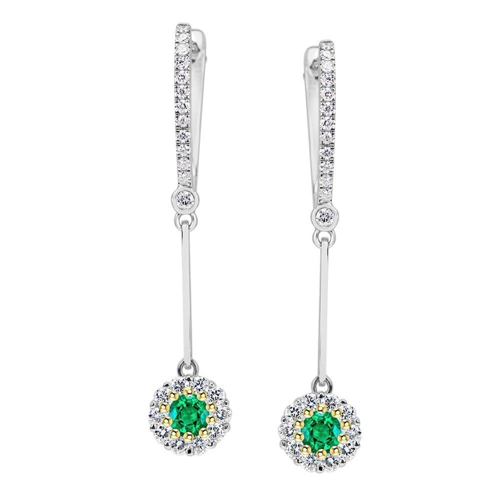 Natürlicher Edler Smaragd Gemstone Earring 1 Karat Zweifarbiges 14K Gold – Hauptansicht