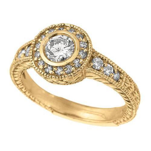 Natürliche Diamant-Jubiläum 0.80 Karat Fancy Ring Lünettenfassung Schmuck Gelbgol 14K