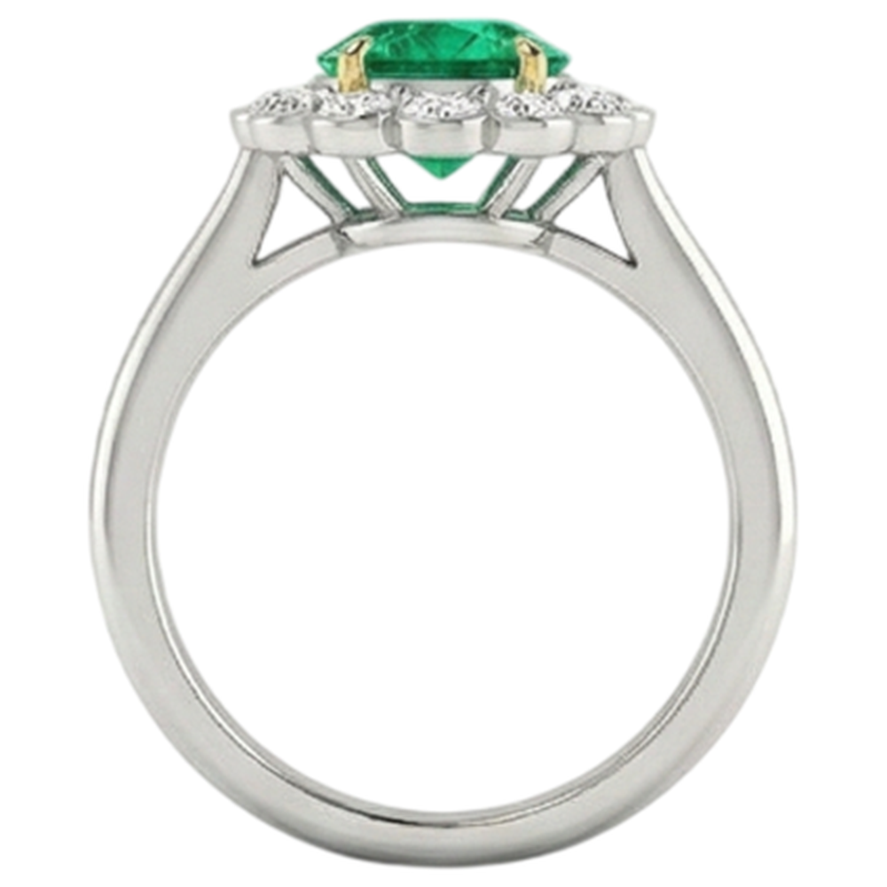 Rund-Brillant Smaragd Ring in Zweifarbiges 14K Gold – Draufsicht