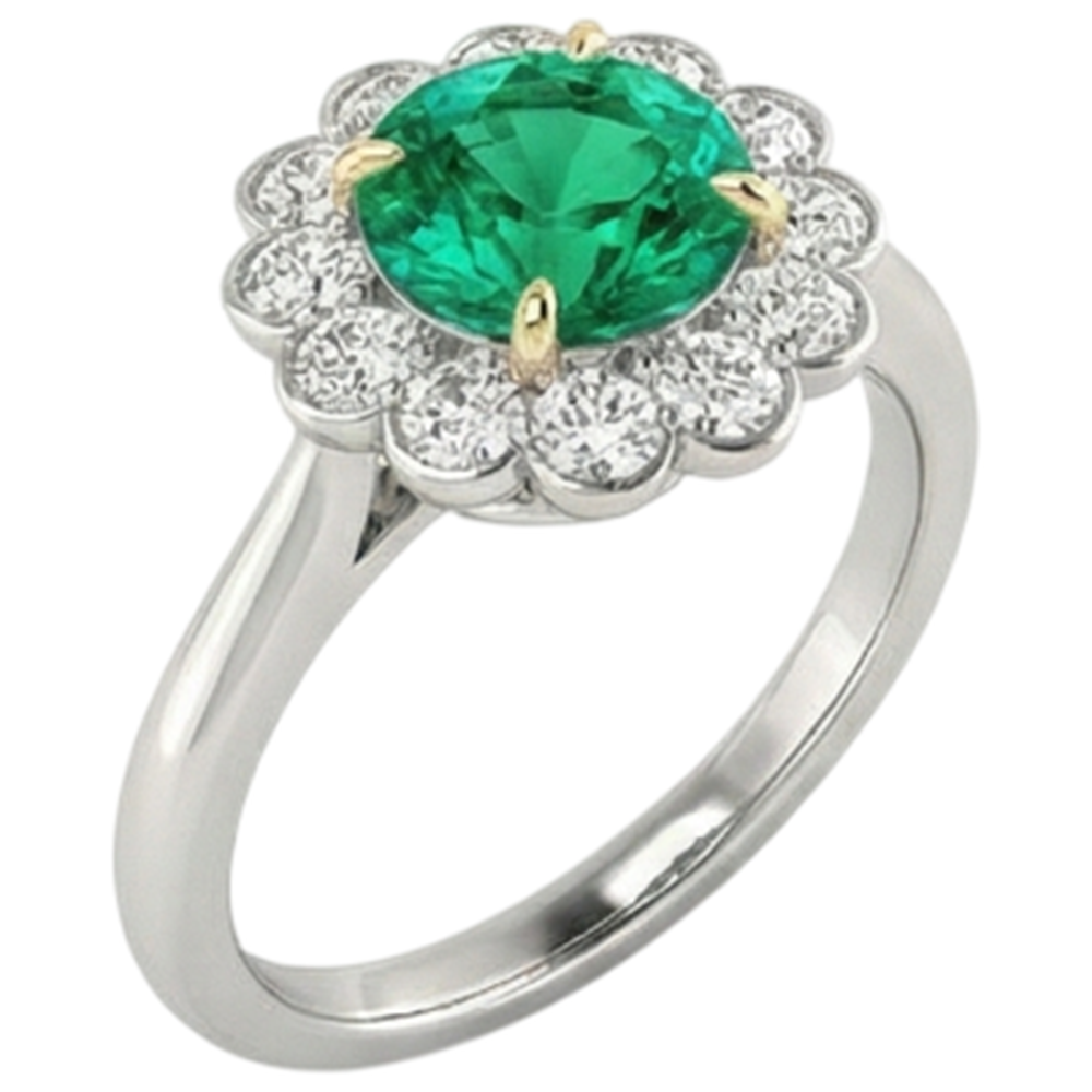 Smaragd Edelstein-Ring 2,50-Karat Zweifarbiges 14K Gold – Schrägansicht