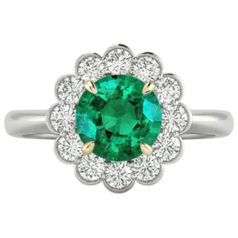 Rund-Brillant Smaragd Ring in Zweifarbiges 14K Gold – Frontansicht