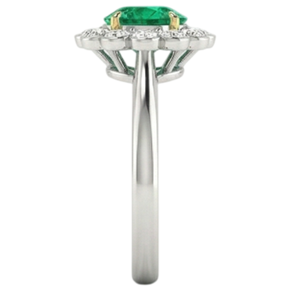 Smaragd Rund-Brillant Edelstein-Ring in Zweifarbiges 14K Gold – Profilansicht