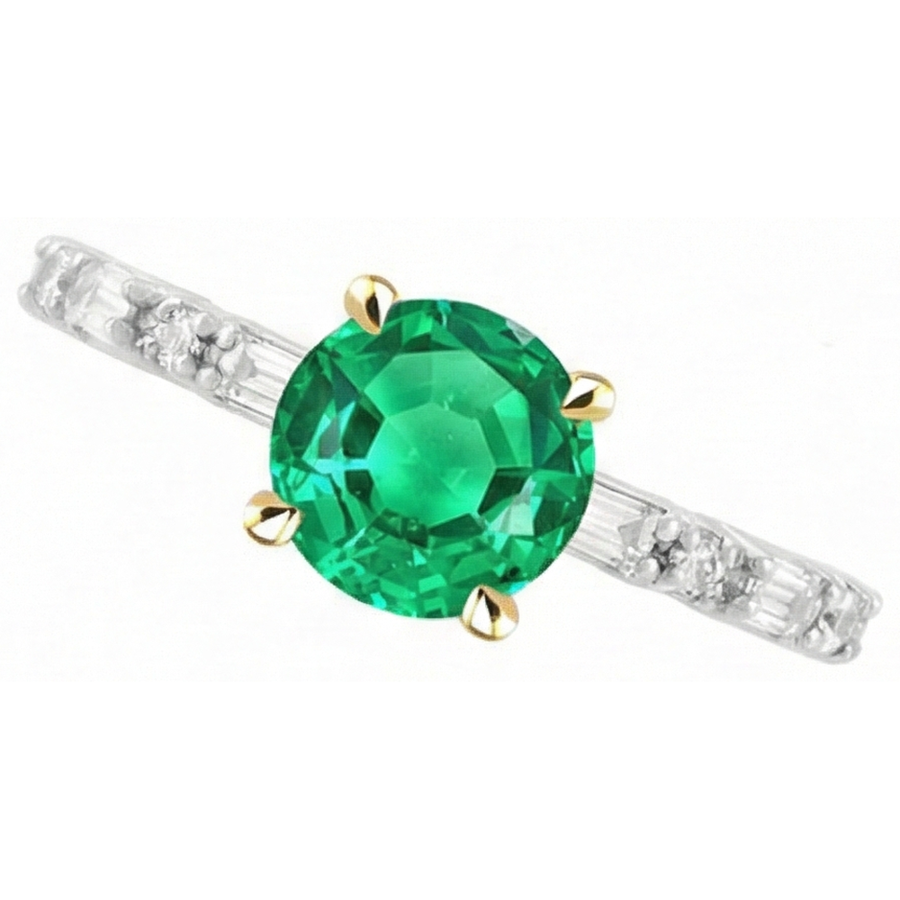 Edler Smaragd Brillantschliff Edelstein-Ring in 14 Karat Zweifarbig Gold – Draufsicht