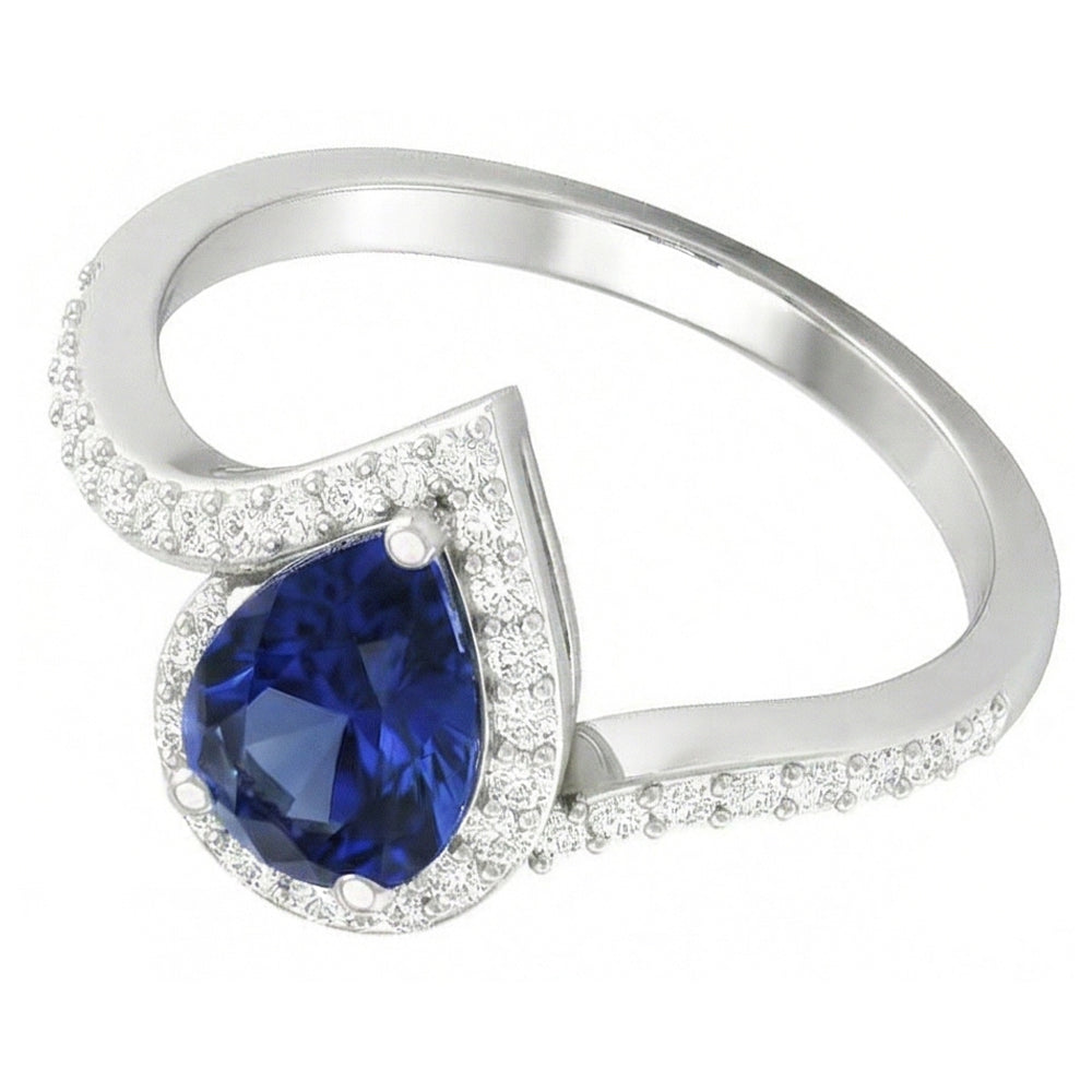 Royalblauer Saphir Edelstein-Ring 3-Karat 14K Weißgold – Schrägansicht
