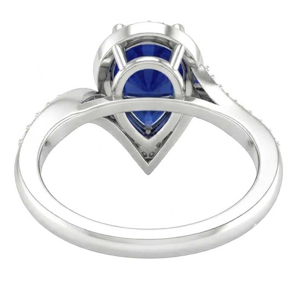 Birnen-Schliff Royalblauer Saphir Ring in 14K Weißgold – Profilansicht