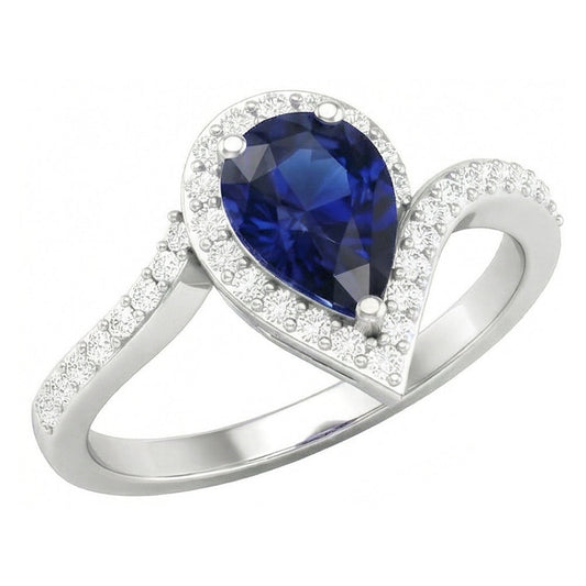 Royalblauer Saphir Edelstein-Ring 3-Karat 14K Weißgold – Hauptansicht