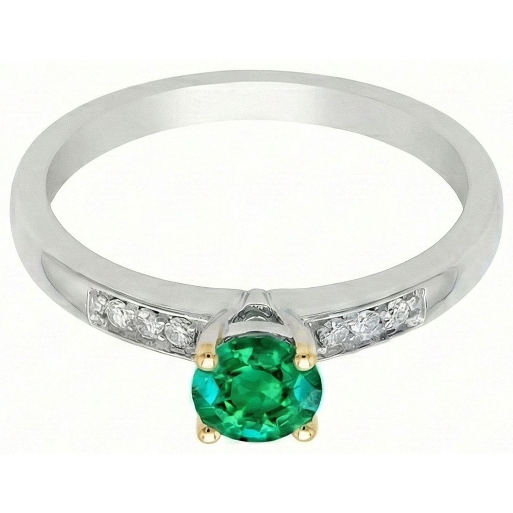 Smaragd Farbstein-Ring 1,50-Karat Zweifarbiges 14K Gold – Schrägansicht