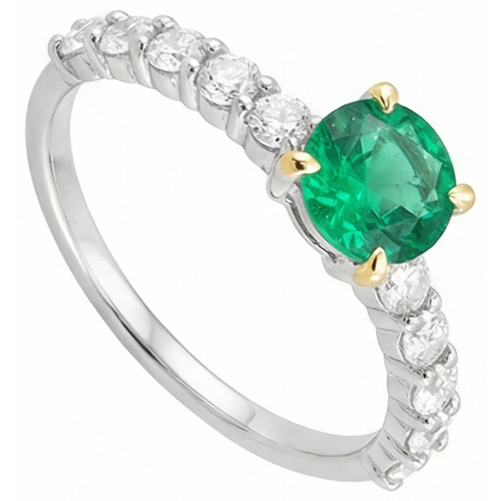 Erdgewonnener Smaragd Farbstein-Ring 2 Karat Zweifarbiges 14K Gold – Draufsicht