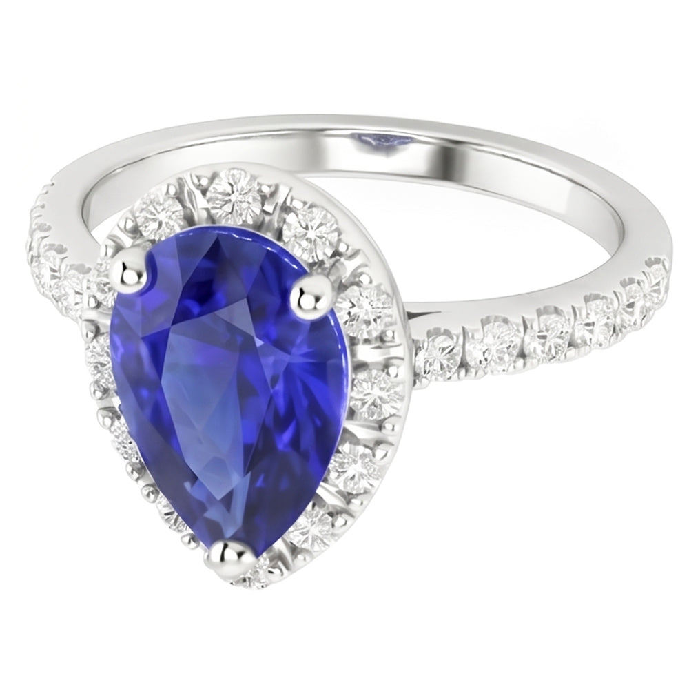 Farbstein-Ring 14K Weißgold mit Kornblumenblauer Saphir – Frontansicht