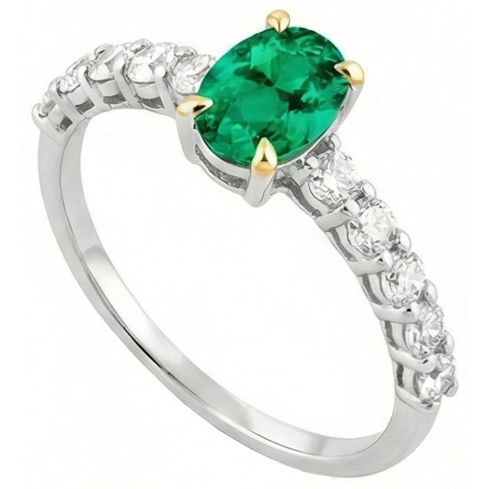 Erdgewonnener Kolumbianischer Smaragd Schmuckstein-Ring 2 Karat Zweifarbiges 14K Gold – Seitenansicht