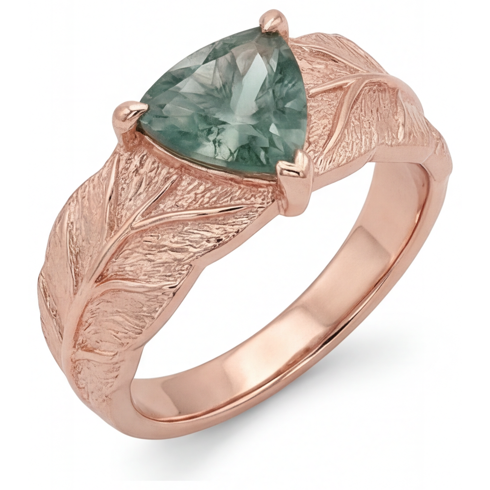 Erdgewonnener Moss Agate Farbstein-Ring 2 Karat 14K Roségold – Seitenansicht